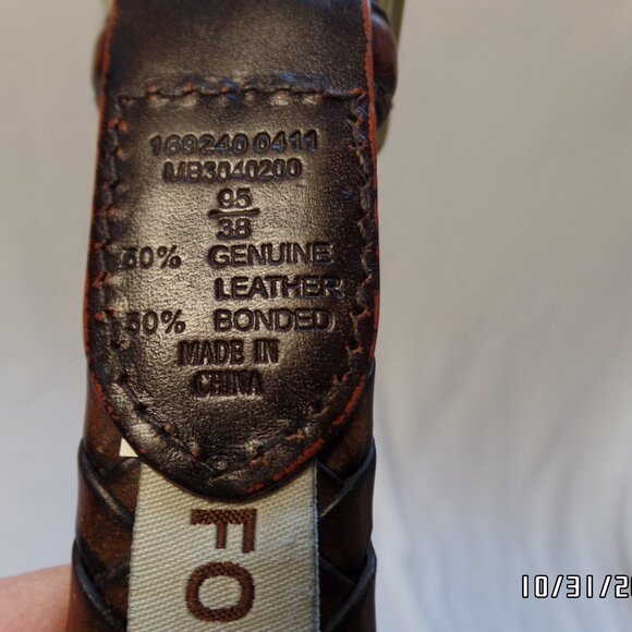 Men's Fossil Genuine Leather Braided Brown Belt Gold Hardware - Picture 7 of 9